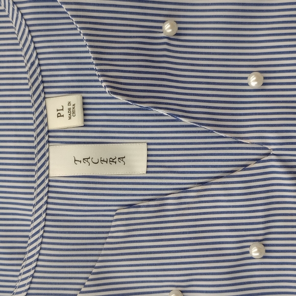 NWOT Tacera PL Blue and White Striped Dress w/ Faux Pearl Beading & Bell Sleeves - Picture 12 of 13